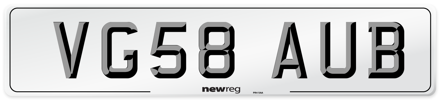 VG58 AUB Number Plate from New Reg